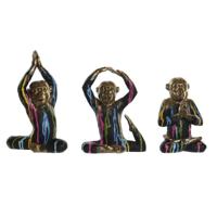 Decoratieve figuren DKD Home Decor Gouden Hars Multicolour Aap Modern (19 x 12 x 24,5 cm) (3 Stuks)