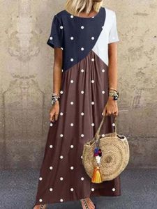 Coffee Round Neck Polka Dots Short Sleeve Knitting Dress