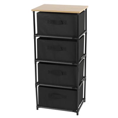 Ladekast/organizer - met 4x lades - zwart - 40 x 30 x 89 cm - hout/metaal - hal/gang kastjes