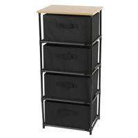 Ladekast/organizer - met 4x lades - zwart - 40 x 30 x 89 cm - hout/metaal - hal/gang kastjes