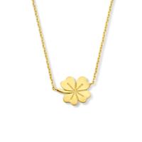 14k Geelgouden Collier met Klavertje Vier - Verstelbaar 40-44 cm