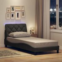 Bedframe met LED zonder matras 90x200 cm stof donkergrijs