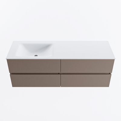MONDIAZ VICA 140cm badmeubel onderkast Smoke 4 lades. Wastafel CLOUD links 1 kraangat, kleur Talc.