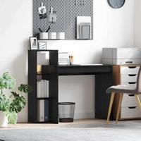 Bureau met plank Zwart eiken 100 x 40 x 90 cm Bewerkt hout