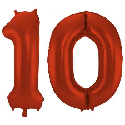 Folat Verjaardag Leeftijd folieballon - 10 jaar - rood - 86 cm - cijferballon groot