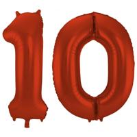 Folat Verjaardag Leeftijd folieballon - 10 jaar - rood - 86 cm - cijferballon groot