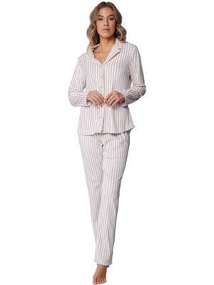 Dames pyjama met lange mouwen en knoopsluiting - Lichtroze - Maat 46