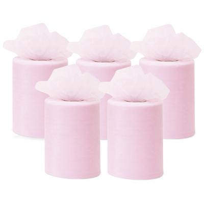 Tule stof op rol - 5x - lichtroze - 7.5cm x 20meter - Organza/mesh decoratie stoffen