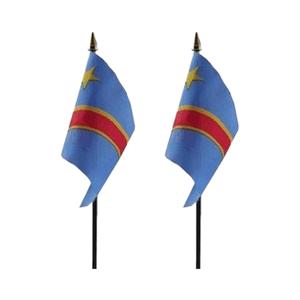 Congo - 2x - mini vlaggetje van 10 x 15 cm op stokje - Landen vlag - H27 cm