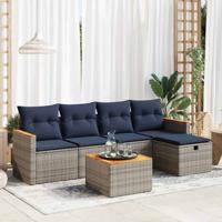 6-delige Loungeset met kussens poly rattan grijs