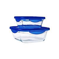 Set van 2 vierkante bewaardozen - PYREX - COOK & GO - Luchtdicht - 0,8 L en 1,9 L - Glas