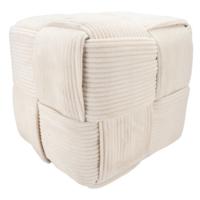DK Design Poef - fluweel - creme - gevlochten look - 45 x 45 cm - vierkant - woondecoratie