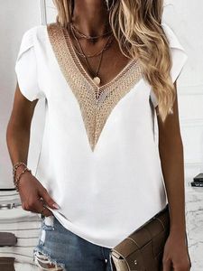 Plain Lace Edge Casual V Neck Shirt