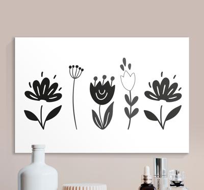Canvas bloemen Zwarte en witte bloemen