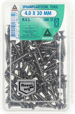 Spaanplaatschr. torx 4.0x30mm rvs 100st - Deltafix