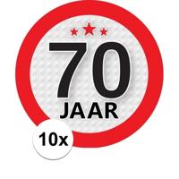 10x 70 jaar leeftijd sticker - rond - dia 9 cm - 70 jaar verjaardag/jubileum/leeftijd versiering