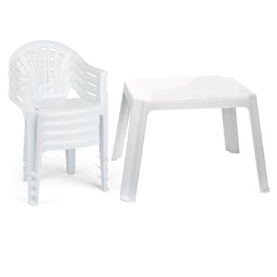 Tuinstoelen en tafel set voor kinderen - kunststof - wit - met 4x stoelen - buiten/binnen