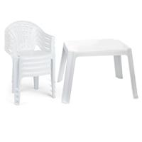Tuinstoelen en tafel set voor kinderen - kunststof - wit - met 4x stoelen - buiten/binnen