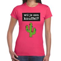 Wil je een Knuffel tekst t-shirt roze dames