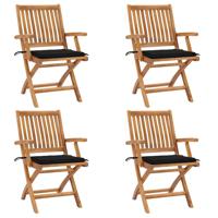 Tuinstoelen 4 st inklapbaar met kussens massief teakhout