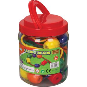 Viga Toys Grote houten rijgkralen, 30 stuks