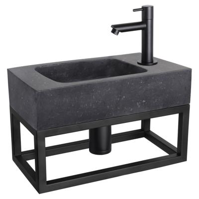 Differnz fonteinset bombai black - natuursteen - kraan recht - met handdoekrek - 40 x 22 x 9 cm - mat zwart