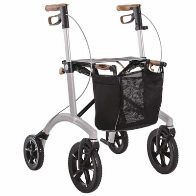 Saljol Rollator aluminium (6,4 kg) | Met zachte comfort banden | Grote voorwielen | Lichtgewicht rollator | Kleur: Pearl grey