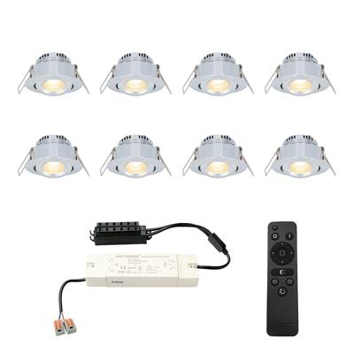 Set van 8 Sienna LED Mini Inbouwspots met trafo - 12 Volt 3 Watt 200 lumen - Dimbaar - Kantelbaar - Plat 30mm - 2700K - IP44 waterdicht - RVS