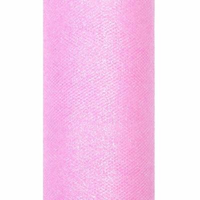 Glitter tule stof - roze - 15 x 900 cm - hobbyartikelen/knutselspullen