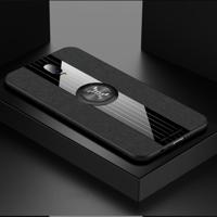 Voor OPPO Realme X lite XINLI stiksels doek Textue schokbestendig TPU beschermhoes met ring houder (zwart)