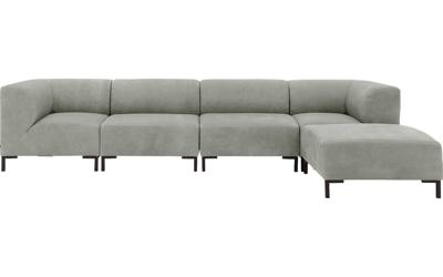 Goossens Excellent Bank Marshall Met Hocker groen, leer, 2 x 1,5-zits, urban industrieel