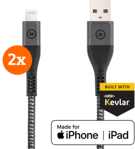 BlueBuilt Usb A naar Lightning Kabel 1,5m Kevlar Zwart Duo Pack