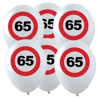 36x Leeftijd verjaardag ballonnen met 65 jaar stopbord opdruk 28 cm