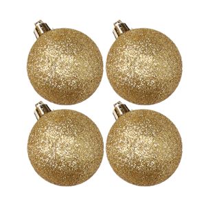 4x stuks kunststof glitter kerstballen goud 10 cm