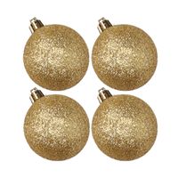 4x stuks kunststof glitter kerstballen goud 10 cm