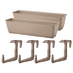 Balkon plantenbak Balustrade - 2x - incl ophangbeugels - kunststof - beige - L50 x B17 x H14 cm