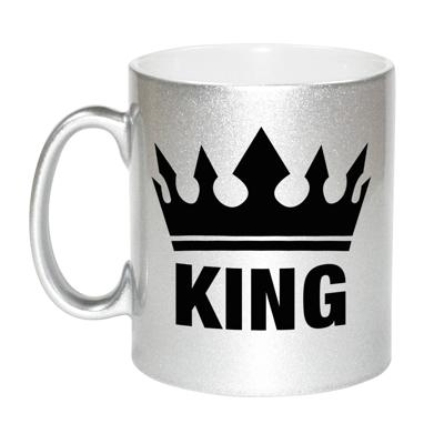 King koffiemok - cadeau beker - zilver - voor een koning - 300 ml - keramiek - zilveren bekers