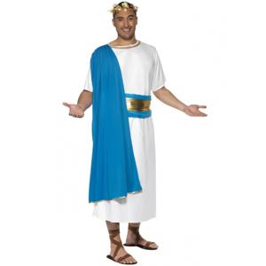 Romeinse Toga verkleedkleding - heren - carnaval outfit - wit/blauw