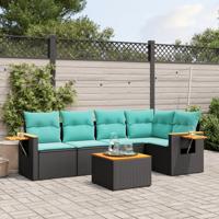 6-delige Loungeset met kussens poly rattan zwart