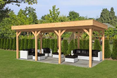 Lariks/Douglas Overkapping Oslo L type 5 blank 690x380 cm- Plat dak- Onbehandeld lariks Douglas hout- Tuindeco