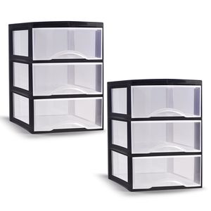 Ladeblokje/bureau organizer - 2x - 3 lades - transparant/zwart - L26 x B37 x H37 cm - plastic