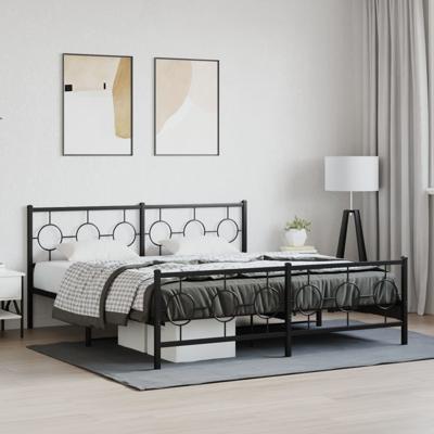 Bedframe met hoofd- en voeteneinde metaal zwart 183x213 cm
