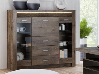 Vitrinekast INDY 2 deuren 4 lades donkere es zonder led