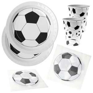 Voetbal thema feest wegwerp servies set - 20x bordjes / 20x bekers / 20x servetten - wit/zwart