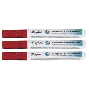 3x Rode glasstiften/porseleinstiften markers 1-2 mm punt hobbymateriaal