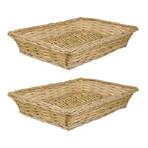 2x Rechthoekige rieten manden/schalen 41 x 32 x 8 cm