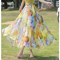 Dames Rok Schommel Lange rok Maxi Rokken Ruche Afdrukken Bloemig Flora Feestdagen Vakantie Zomer Chiffon Modieus Boho Lange Lengte Zomer Geel Lichtgroen Wijn Rood Lightinthebox