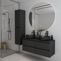 Fontana Proma badkamermeubel 120cm met zwarte waskommen en LED spiegel zwart mat - thumbnail