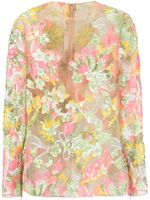 Elie Saab blouse ornée de sequins à fleurs - Tons neutres