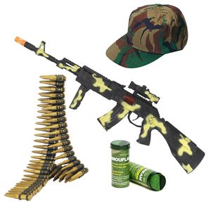 Soldaten/militairen camouflage geweer 59 cm met kogelriem, pet en camouflage schminkstift volwassene